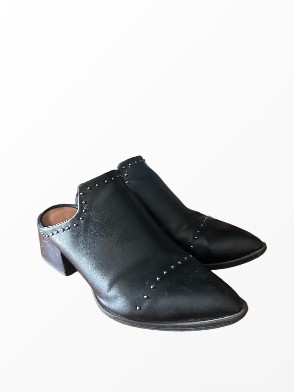 Black Studded Faux Leather Mule Heels 8